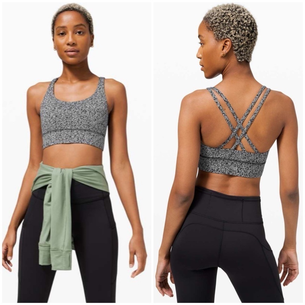 LULULEMON - Energy Bra Long Line. Scattered Herringbone Black White. Size 4